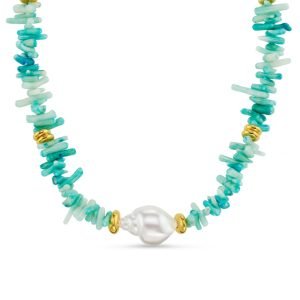 Blue Coral Chip & Pearl Necklace