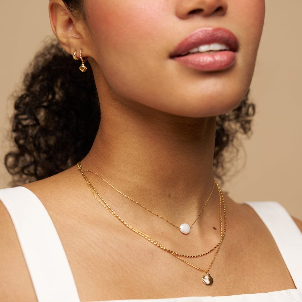 Pearl & Shell Micro Hoop Earrings - Image 2